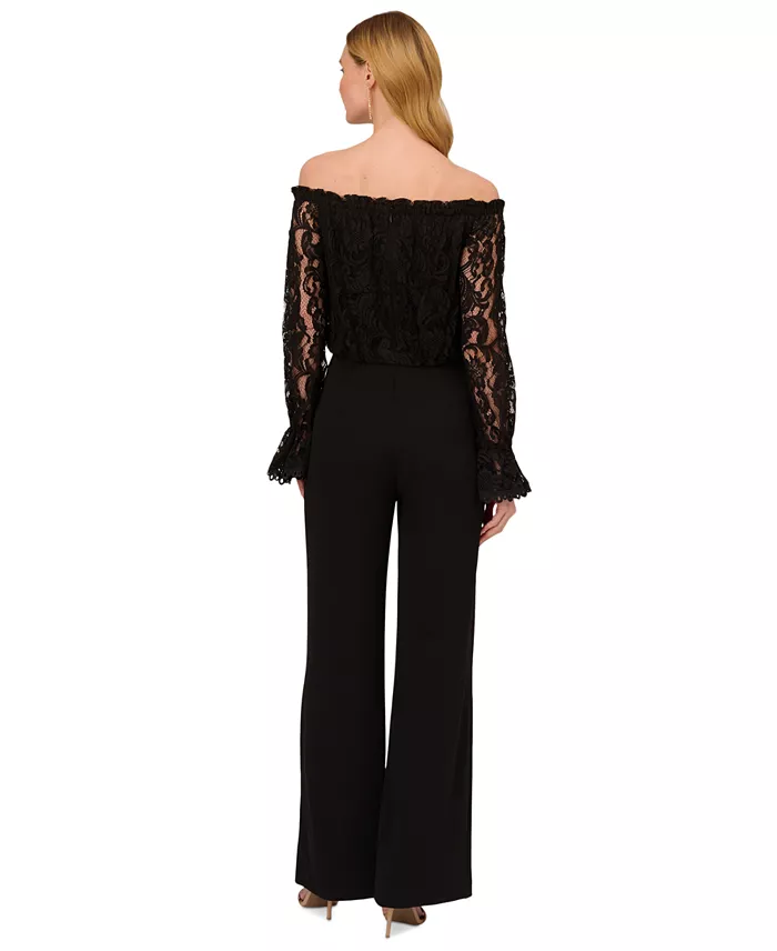 Adrianna Papell Off-The-Shoulder Lace Jumpsuit Women's Fashion Shoes & Accessories
