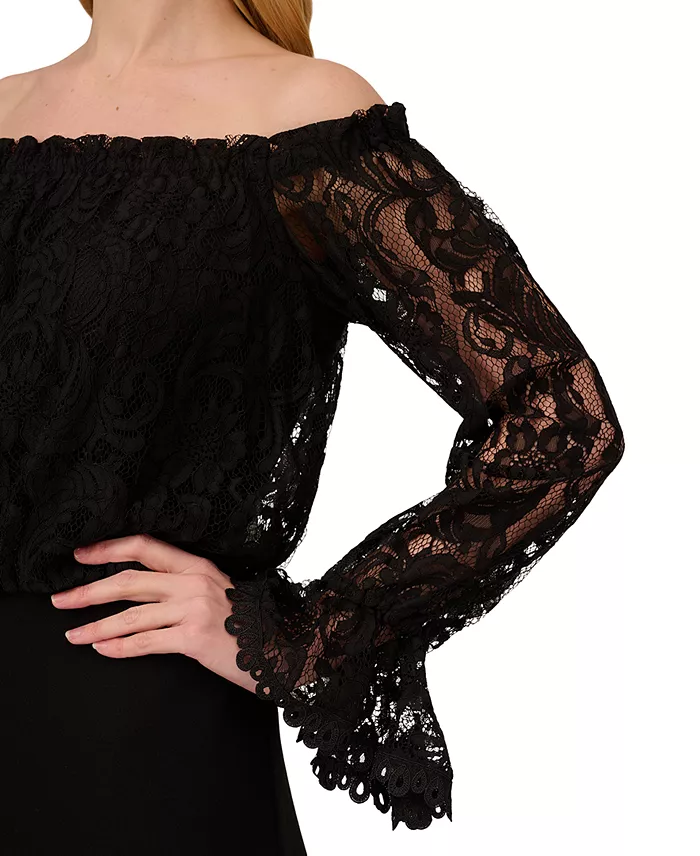 Adrianna Papell Off-The-Shoulder Lace Jumpsuit Women's Fashion Shoes & Accessories