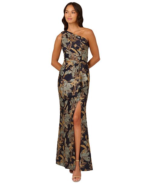 Adrianna Papell Petite Floral-Jacquard One-Shoulder Gown Women's Fashion Shoes & Accessories