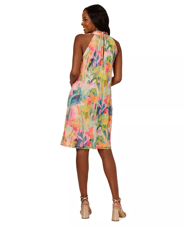 Adrianna Papell Petite Printed Chiffon Halter Dress Women's Fashion Shoes & Accessories