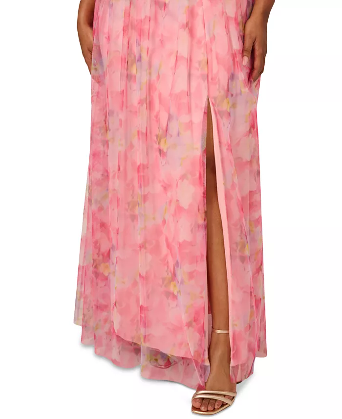 Adrianna Papell Plus Size Printed Tulle Off-the-Shoulder Gown Women's Fashion Shoes & Accessories