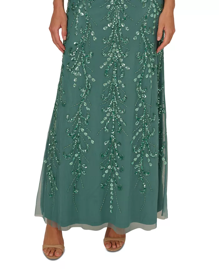 Adrianna Papell Women's Beaded Blouson-Sleeve Gown Women's Fashion Shoes & Accessories