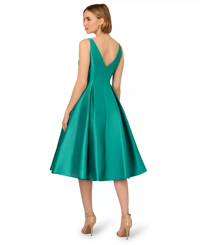 Adrianna Papell Women's Boat-Neck Fit & Flare Midi Dress Women's Fashion Shoes & Accessories