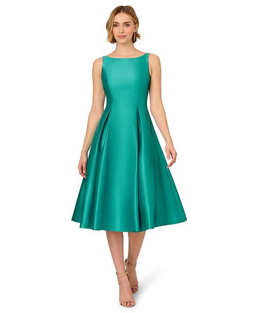 Adrianna Papell Women's Boat-Neck Fit & Flare Midi Dress Women's Fashion Shoes & Accessories