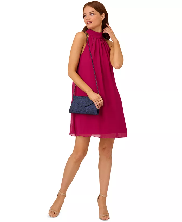 Adrianna Papell Women's Chiffon Mock-Neck Sleeveless Shift Dress Women's Fashion Shoes & Accessories