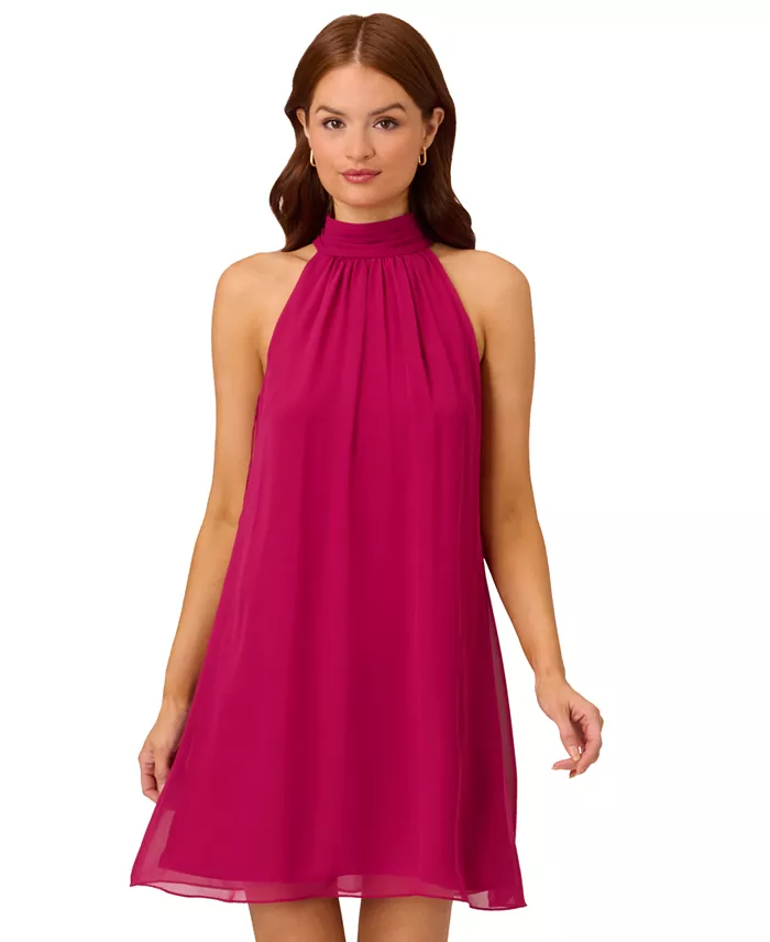 Adrianna Papell Women's Chiffon Mock-Neck Sleeveless Shift Dress Women's Fashion Shoes & Accessories