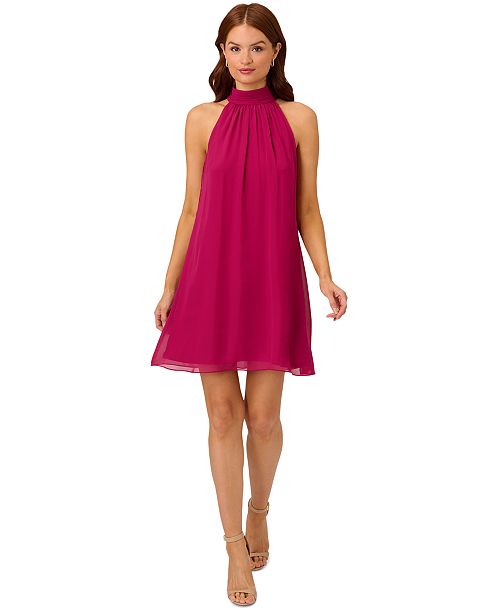 Adrianna Papell Women's Chiffon Mock-Neck Sleeveless Shift Dress Women's Fashion Shoes & Accessories