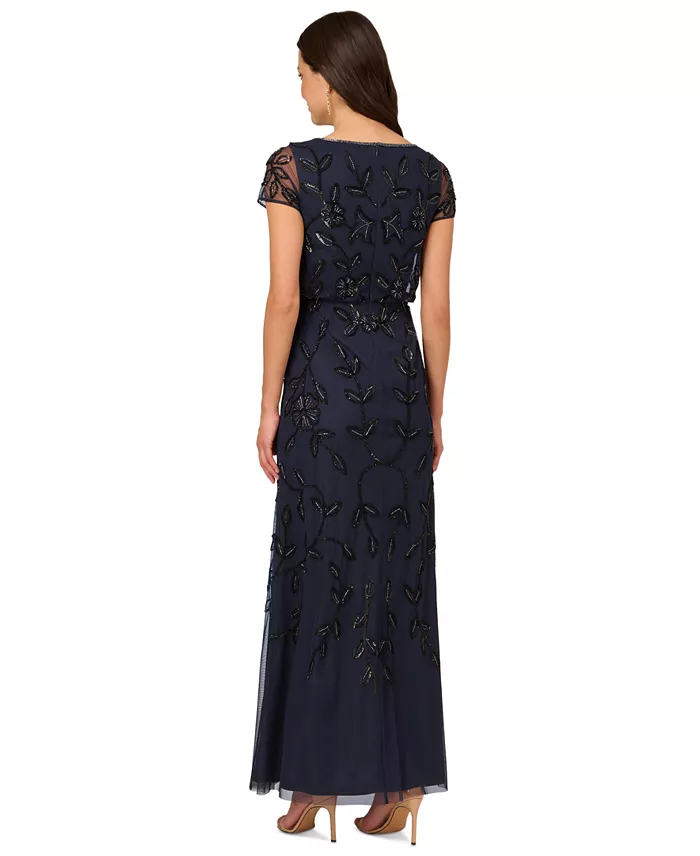 Adrianna Papell Women's Floral Blouson Embellished Gown Women's Fashion Shoes & Accessories