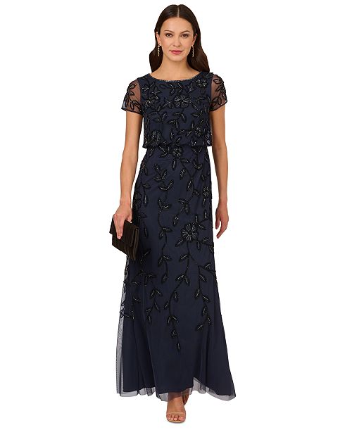 Adrianna Papell Women's Floral Blouson Embellished Gown Women's Fashion Shoes & Accessories