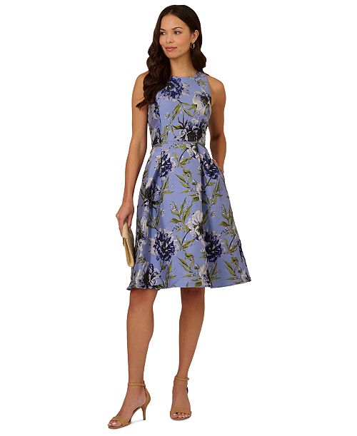 Adrianna Papell Women's Floral-Embroidered Jacquard Dress Women's Fashion Shoes & Accessories