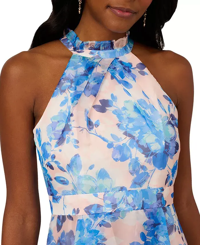 Adrianna Papell Women's Floral Halter High-Low Midi Dress Women's Fashion Shoes & Accessories