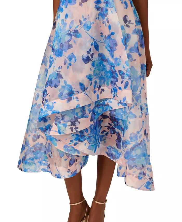 Adrianna Papell Women's Floral Halter High-Low Midi Dress Women's Fashion Shoes & Accessories