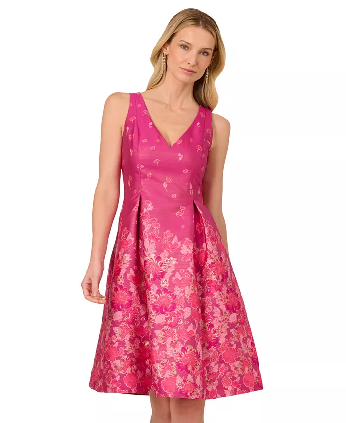 Adrianna Papell Women's Floral Jacquard Fit & Flare Dress Women's Fashion Shoes & Accessories