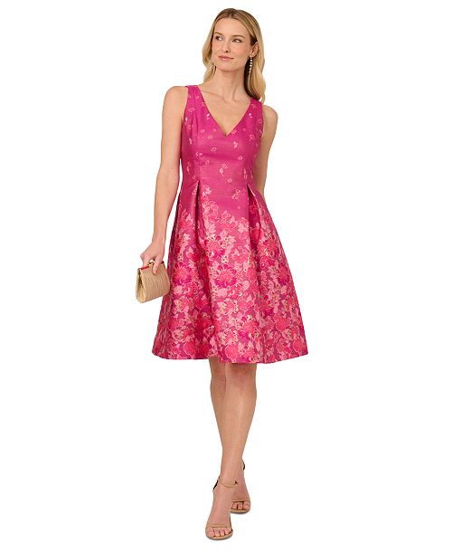 Adrianna Papell Women's Floral Jacquard Fit & Flare Dress Women's Fashion Shoes & Accessories