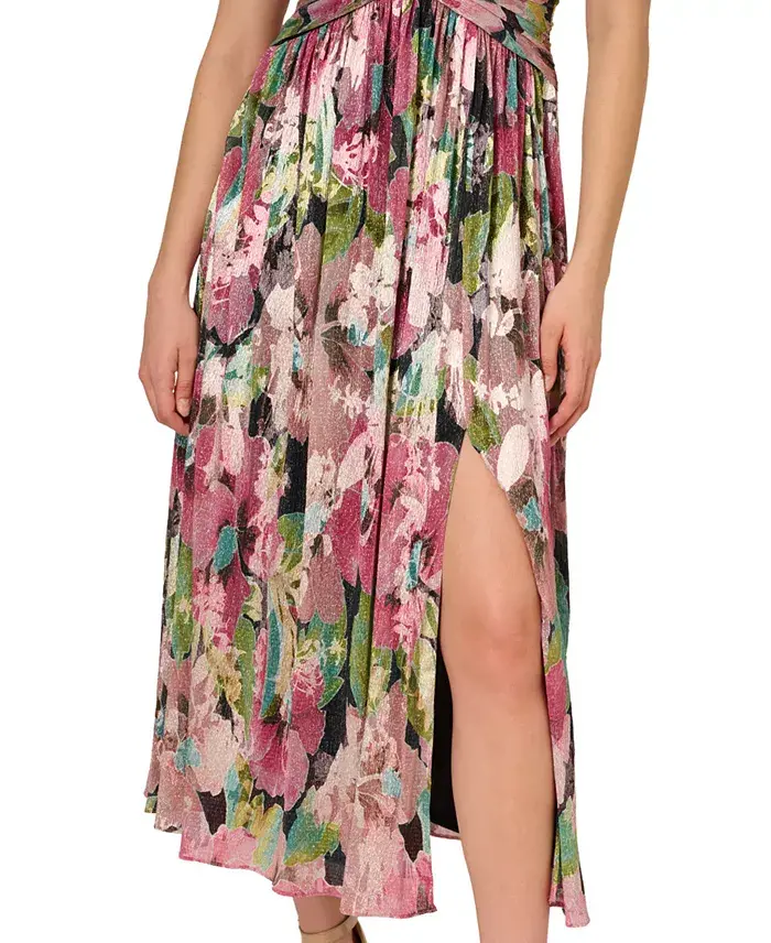 Adrianna Papell Women's Floral Metallic Crinkle Gown Women's Fashion Shoes & Accessories
