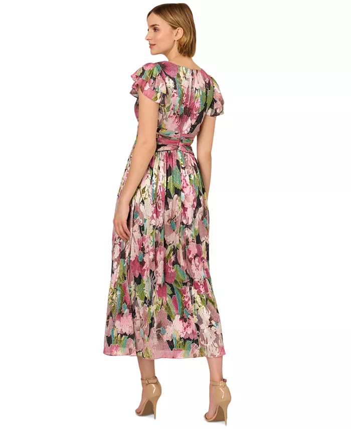 Adrianna Papell Women's Floral Metallic Crinkle Gown Women's Fashion Shoes & Accessories