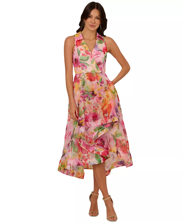 Adrianna Papell Women's Floral-Print High-Low Dress Women's Fashion Shoes & Accessories