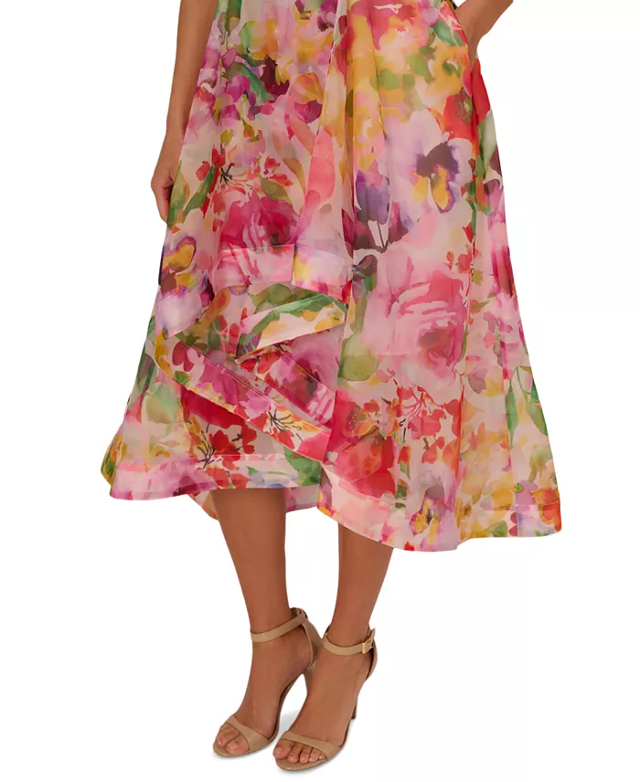 Adrianna Papell Women's Floral-Print High-Low Dress Women's Fashion Shoes & Accessories