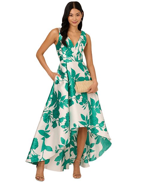 Adrianna Papell Women's High-Low Floral-Print Gown Women's Fashion Shoes & Accessories