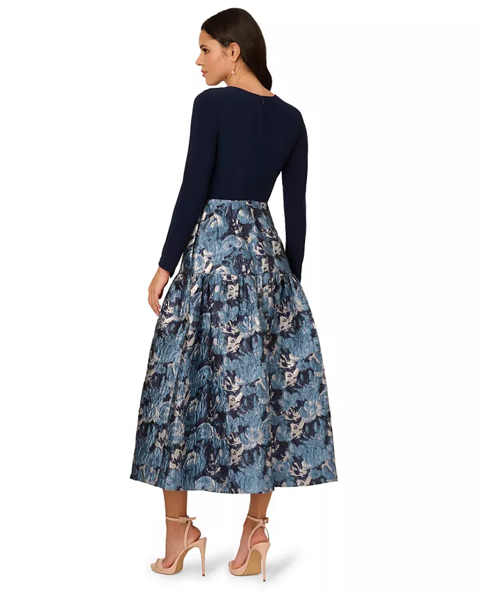 Adrianna Papell Women's Long-Sleeve Jacquard Ball Gown Women's Fashion Shoes & Accessories