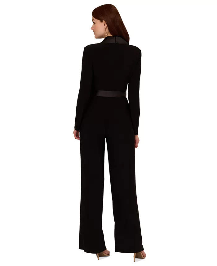 Adrianna Papell Women's Long-Sleeve Tuxedo Jumpsuit Women's Fashion Shoes & Accessories