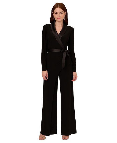Adrianna Papell Women's Long-Sleeve Tuxedo Jumpsuit Women's Fashion Shoes & Accessories