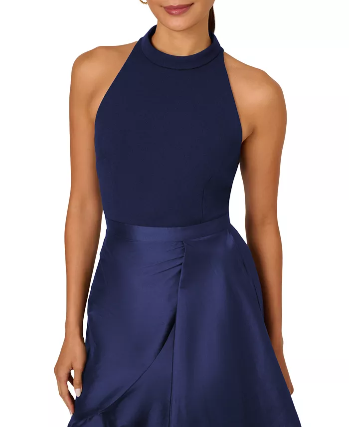 Adrianna Papell Women's Mixed-Media Ruffle-Trim Dress Women's Fashion Shoes & Accessories