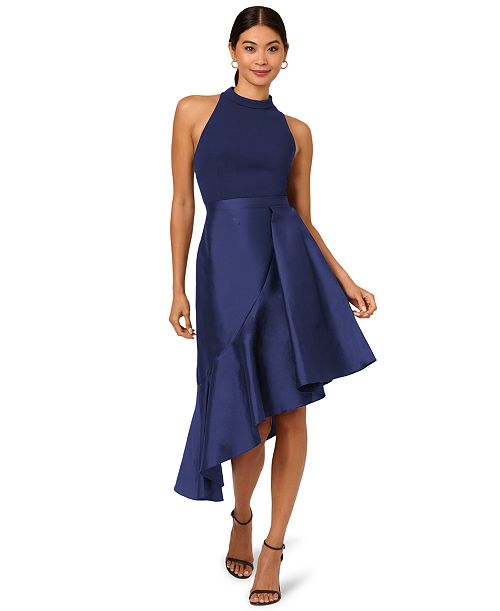 Adrianna Papell Women's Mixed-Media Ruffle-Trim Dress Women's Fashion Shoes & Accessories