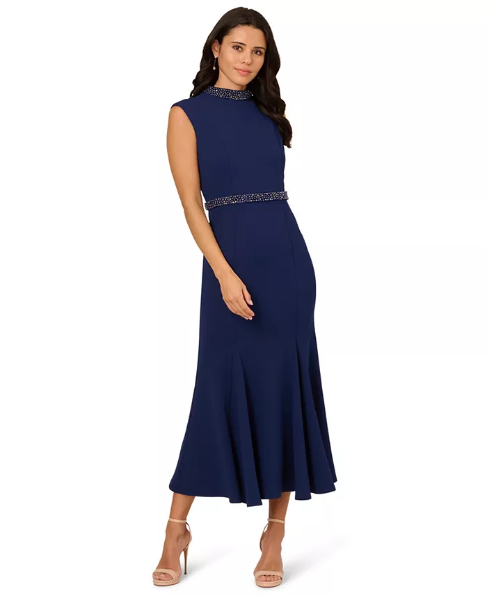 Adrianna Papell Women's Mock-Neck Knit Mermaid Dress Women's Fashion Shoes & Accessories