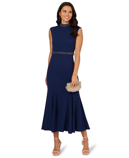 Adrianna Papell Women's Mock-Neck Knit Mermaid Dress Women's Fashion Shoes & Accessories