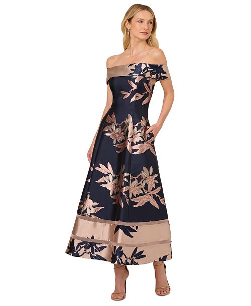 Adrianna Papell Women's Off-The-Shoulder Evening Gown Women's Fashion Shoes & Accessories