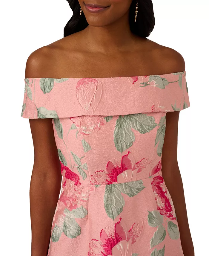 Adrianna Papell Women's Off-The-Shoulder Floral-Jacquard Dress Women's Fashion Shoes & Accessories
