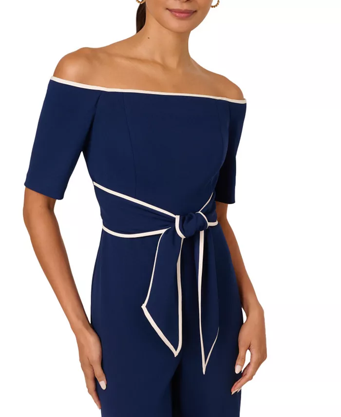 Adrianna Papell Women's Off-The-Shoulder Jumpsuit Women's Fashion Shoes & Accessories