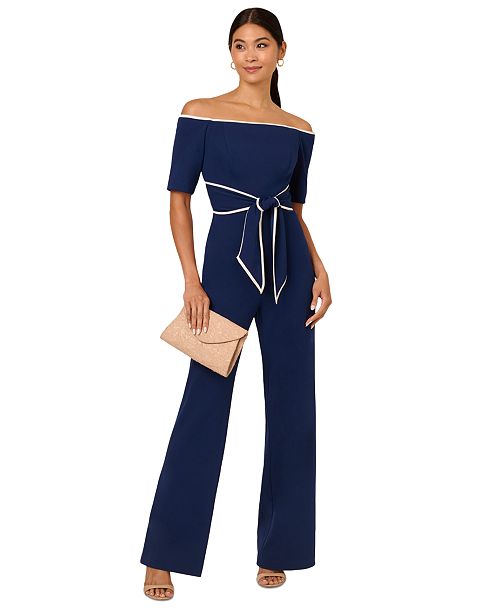 Adrianna Papell Women's Off-The-Shoulder Jumpsuit Women's Fashion Shoes & Accessories