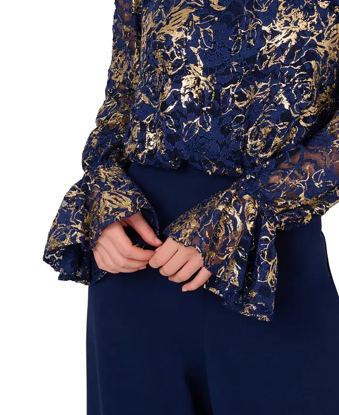 Adrianna Papell Women's Off-The-Shoulder Lace & Crepe Jumpsuit Women's Fashion Shoes & Accessories