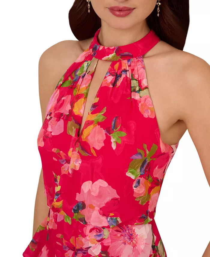 Adrianna Papell Women's Printed Chiffon Mermaid Dress Women's Fashion Shoes & Accessories