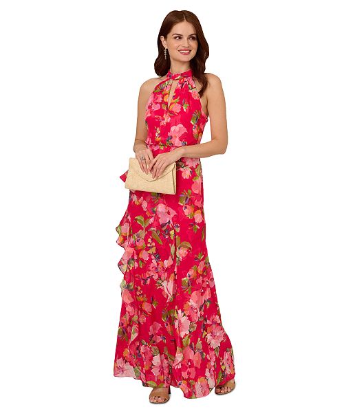 Adrianna Papell Women's Printed Chiffon Mermaid Dress Women's Fashion Shoes & Accessories