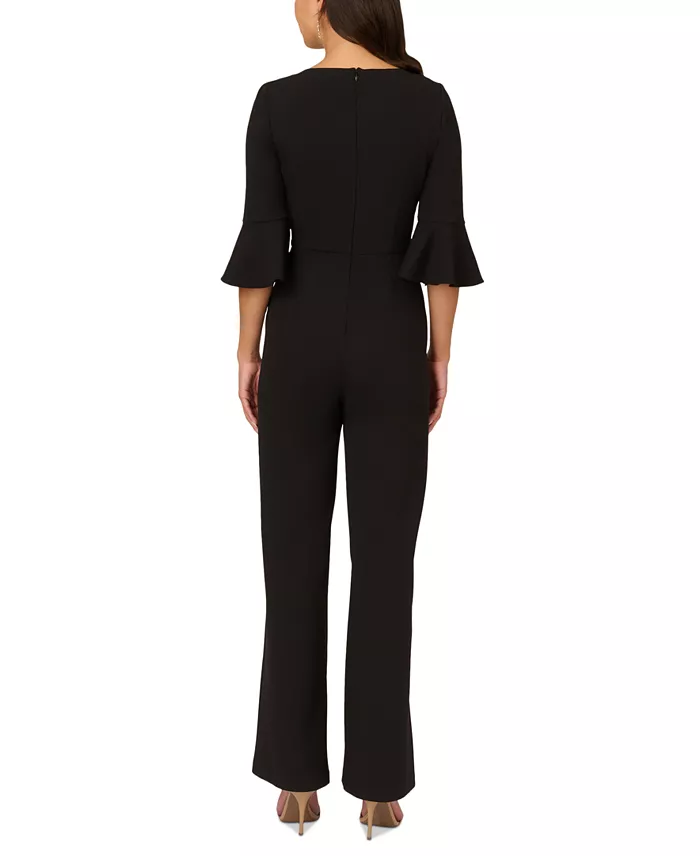 Adrianna Papell Women's Tie-Front Bell-Sleeve Jumpsuit Women's Fashion Shoes & Accessories