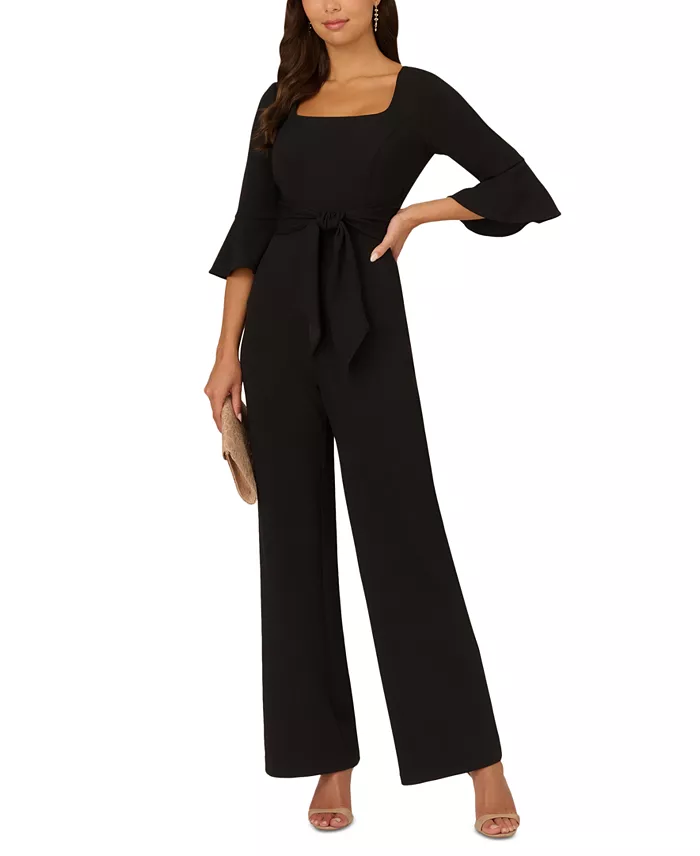 Adrianna Papell Women's Tie-Front Bell-Sleeve Jumpsuit Women's Fashion Shoes & Accessories