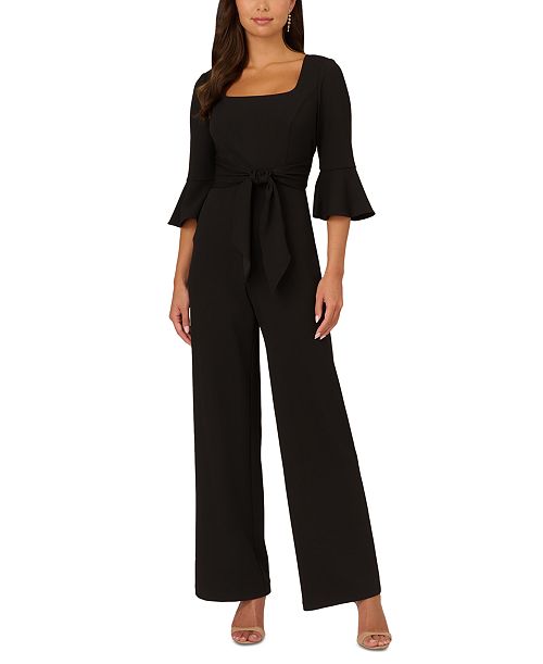 Adrianna Papell Women's Tie-Front Bell-Sleeve Jumpsuit Women's Fashion Shoes & Accessories