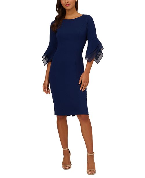 Adrianna Papell Women's Tiered-Cuff 3/4-Sleeve Sheath Dress Women's Fashion Shoes & Accessories