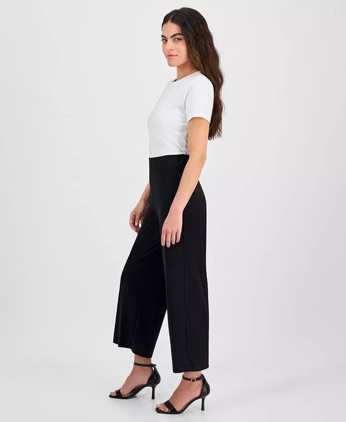 AK Anne Klein Petite Mid-Rise Cropped Wide-Leg Pants Women's Fashion Shoes & Accessories