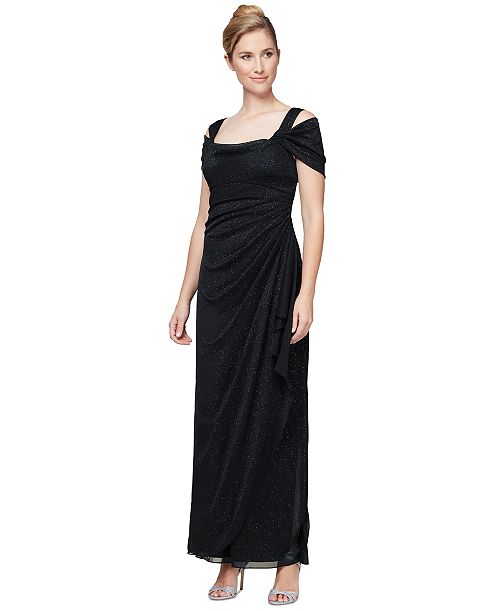 Alex Evenings Alex s Cold-Shoulder Draped Metallic Gown Women's Fashion Shoes & Accessories
