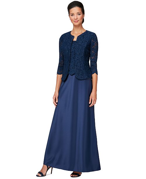 Alex Evenings Lace Jacket & Lace-Top Gown Women's Fashion Shoes & Accessories