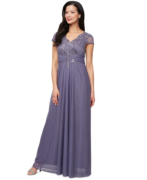 Alex Evenings Women's Embellished Short-Sleeve Gown Women's Fashion Shoes & Accessories
