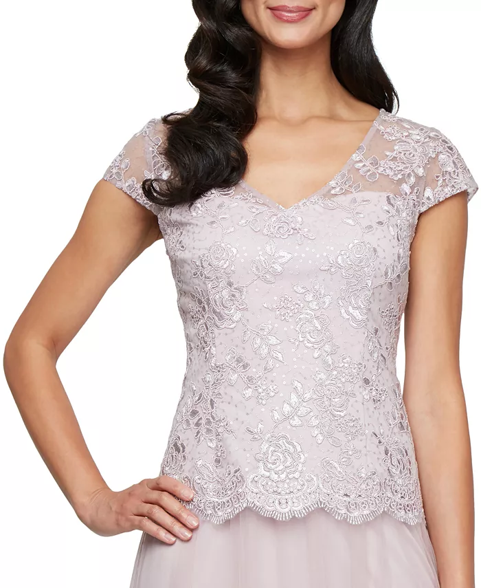 Alex Evenings Women's Embroidered-Chiffon Tulle-Skirt Gown Women's Fashion Shoes & Accessories