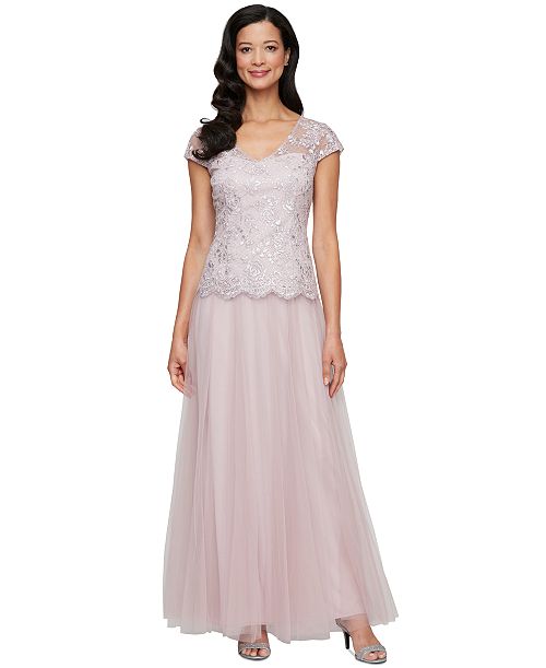 Alex Evenings Women's Embroidered-Chiffon Tulle-Skirt Gown Women's Fashion Shoes & Accessories