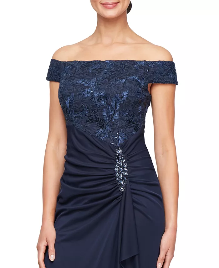 Alex Evenings Women's Embroidered Lace Ruched Gown Women's Fashion Shoes & Accessories