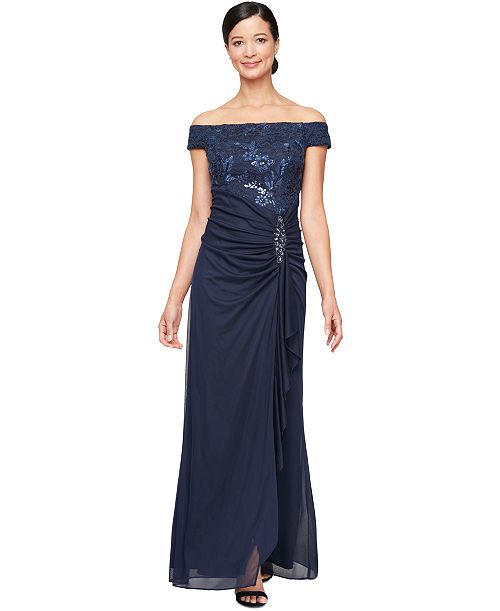 Alex Evenings Women's Embroidered Lace Ruched Gown Women's Fashion Shoes & Accessories