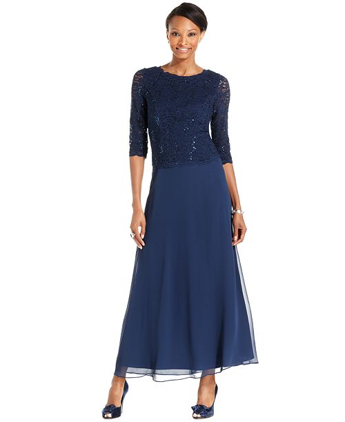 Alex Evenings Women's Sequin Embellished Lace Top Gown Women's Fashion Shoes & Accessories